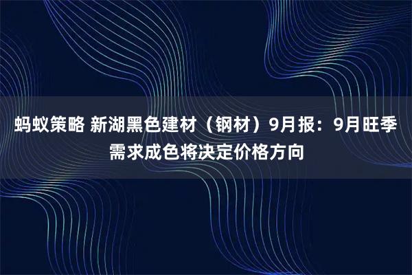 蚂蚁策略 新湖黑色建材（钢材）9月报：9月旺季需求成色将决定价格方向